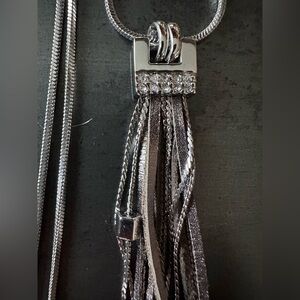 White House Black Market Silver Metal, leather and crystal fashion necklace